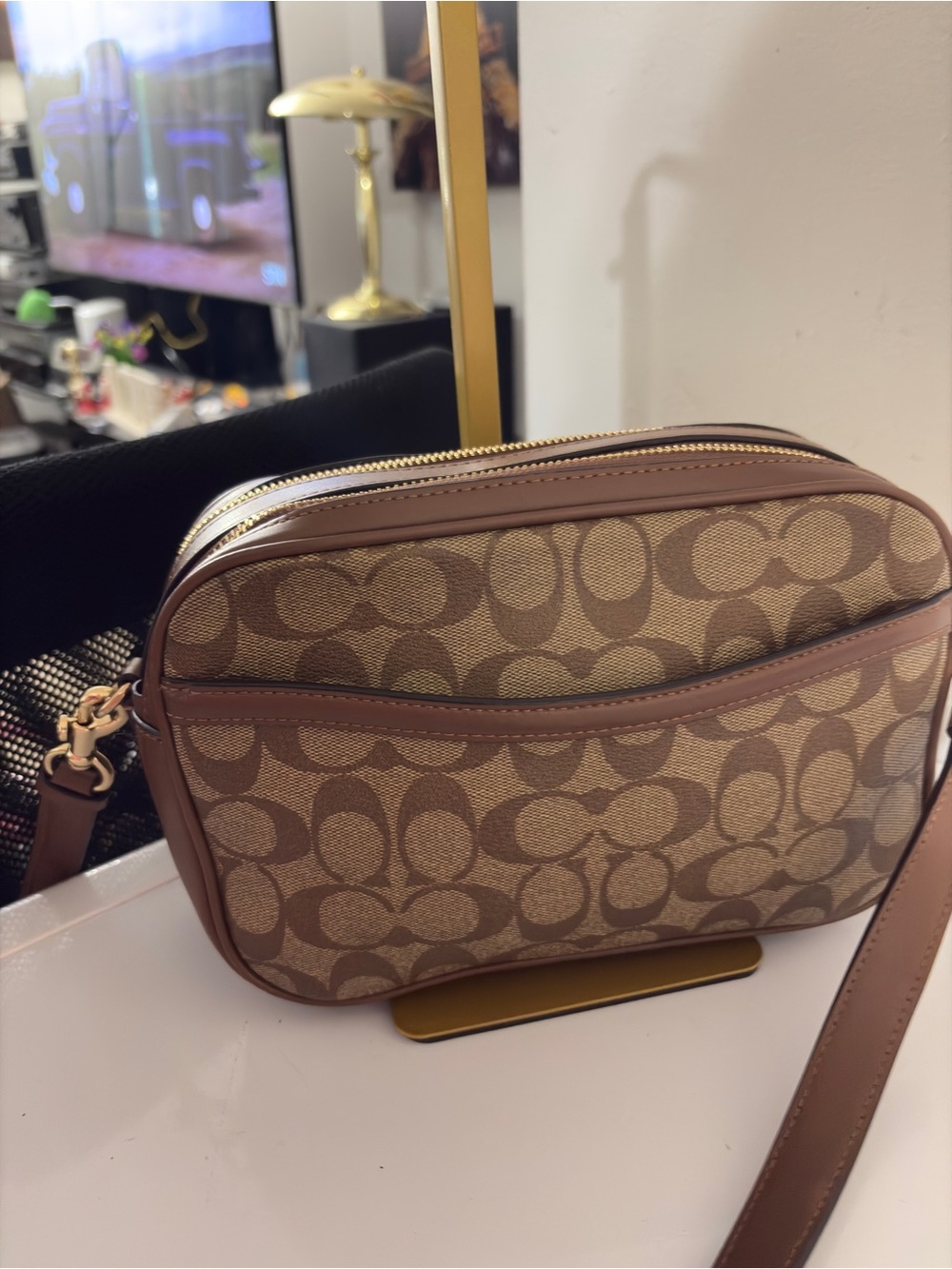 Coach Brown Signature Canvas Crossbody with Gold Hardware - Picture 7 of 14